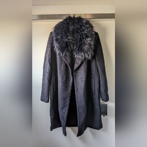 Anthropologie Novelti Fur Collared Coat Navy